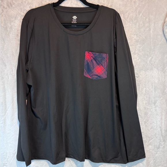 MoFiz Women’s Pajama Lounge Set 2XL | Black Top w/ Plaid Pocket + Red Plaid Pant - Picture 9 of 14